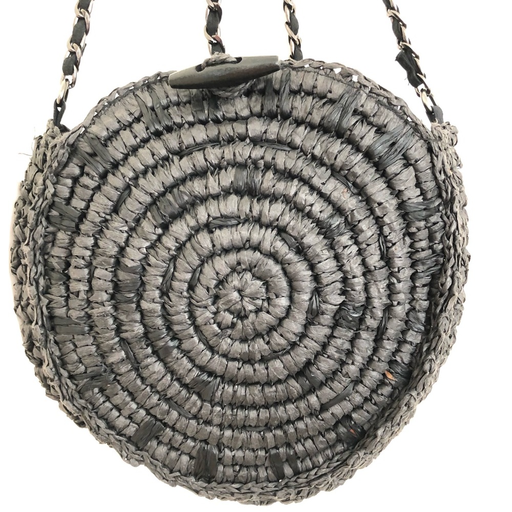 Inc Straw Circle Crossbody Black Bag